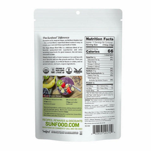 Sunfood Superfoods, Organic Acai Maqui Bowl Mix, 6 Oz Sunfood Superfoods