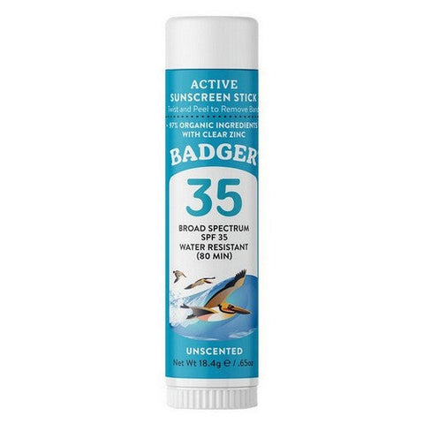 Badger Balm, Active Mineral Sunscreen Stick SPF 35, .65 Oz Badger Balm