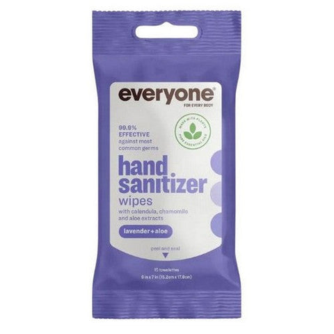 Everyone, Hand Sanitizer Lavender Plus Aloe Wipes, 15 Count Everyone