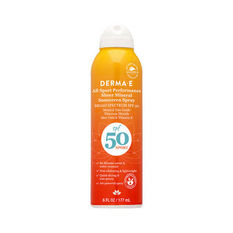 Derma e, Sun Care Sheer Mineral Sunscreen Spray SPF 50, 6 Oz Derma e
