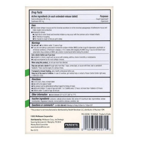 Foster And Thrive, Mucus Relief Dm Guaifenesin Dextromethorphan Hbr Extended Release, 600 Mg, 20 Tabs Foster And Thrive