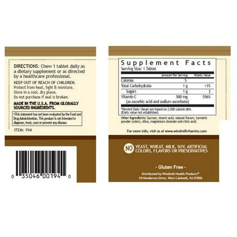 Windmill, Vitamin C Chewable Orange Flavor, 500 Mg, 90 Tabs Windmill