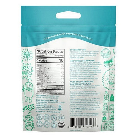 Kos, Organic Spirulina Powder, 7.4 Oz Kos