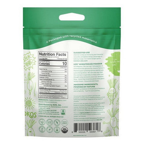 Kos, Organic Wheatgrass Powder, 3.8 Oz Kos