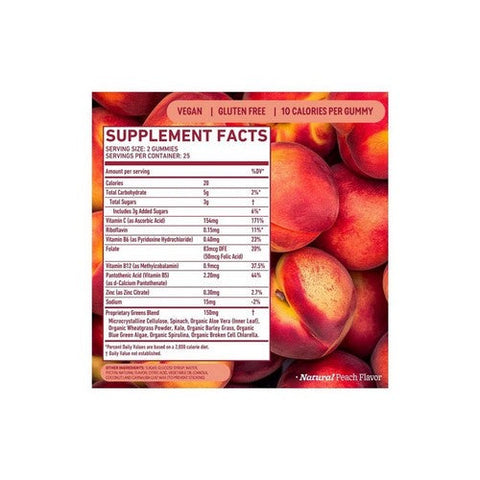 8greens, Daily Greens Dietary Supplement Peach, 50 Gummies 8greens