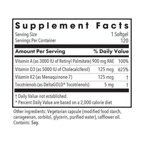 Nutricology/ Allergy Research Group, Vitamin D3 Complete 5000 High Potency D With A And K2, 120 SoftGels Nutricology/ Allergy Research Group