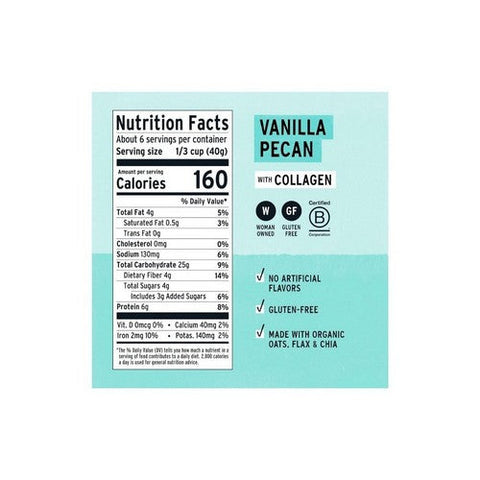 Purely Elizabeth, Superfood Oatmeal Vanilla Pecan Pouch With Collagen, 8 Oz (Case Of 6) Purely Elizabeth