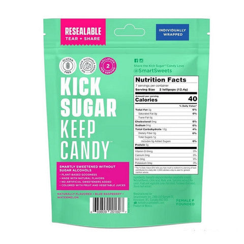 Smartsweets, Lollipops Watermelon And Blue Raspberry, 3 Oz(Case Of 10) Smartsweets