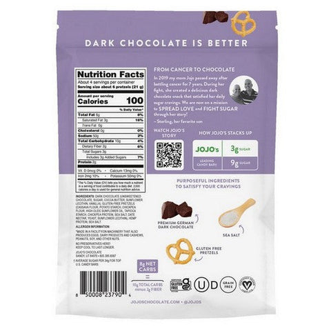 Jojos Chocolate, Dark Chocolate Pretzel Bites, 3 Oz(Case Of 6) Jojos Chocolate