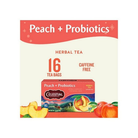 Celestial Seasonings, Peach + Probiotics Herbal Tea Caffeine Free, 16 Bags Celestial Seasonings
