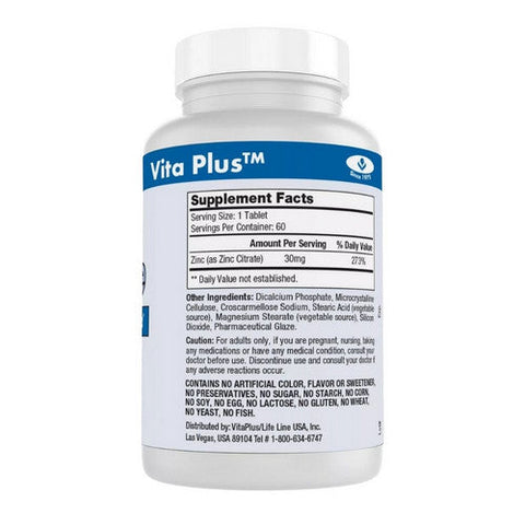 Vita plus, Zinc Citrate, 30 Mg, 60 Tablets Vita plus