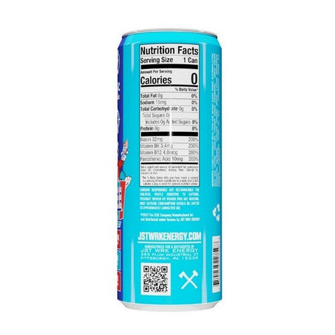 JST WRK Energy, JST WRK Energy Drink ICEE Blue Raspberry, 16 Oz (12 Count) JST WRK Energy