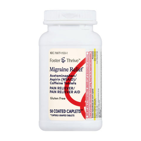 Migraine Relief Acetaminophen Aspirin Caffeine Coated Caplets 50 Caps by Foster And Thrive