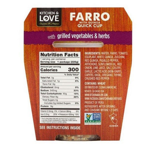 Kitchen And Love, Quinoa Quick Cup Grilled Vegetables Farro, 7.9 Oz (Case Of 6) Kitchen And Love