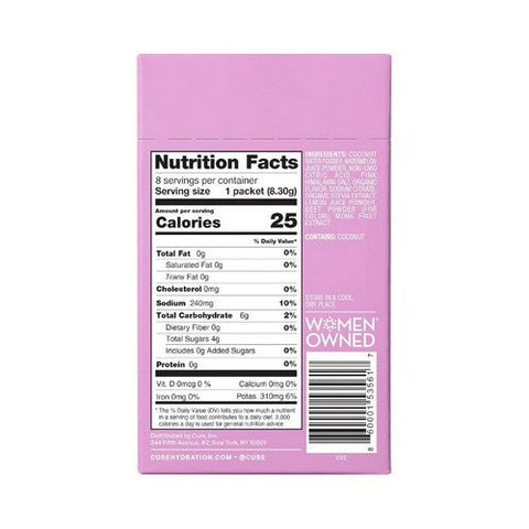 Cure Hydration, Electrolyte Drink Mix Watermelon, 0.29 Oz X 8 Count Cure Hydration