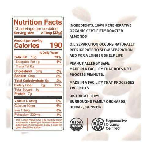Burroughs Family Farms, Organic Crunchy Almond Butter, 14 Oz (Case Of 6) Burroughs Family Farms