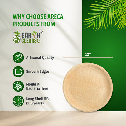 Earth Cleanse, Areca Palm Leaf Round Plates 12-Inch, Pack of 25 Earth Cleanse