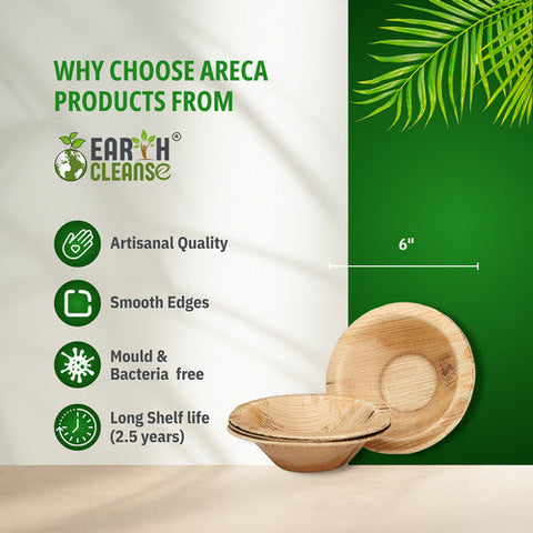 Earth Cleanse, Areca Palm Leaf Bowls Round 6-Inch, Pack of 25 Earth Cleanse