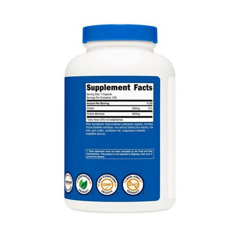 Nutricost, Choline Bitartrate, 650 Mg, 240 Caps Nutricost