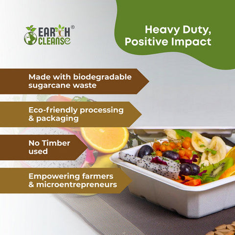 Earth Cleanse, Square Bagasse Bowls Premium, 1000 Pack (180 Ml / 6 Oz) Earth Cleanse