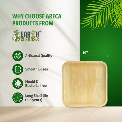 Earth Cleanse, Areca Palm Leaf Square Plates 10-Inch, Pack of 200 Earth Cleanse