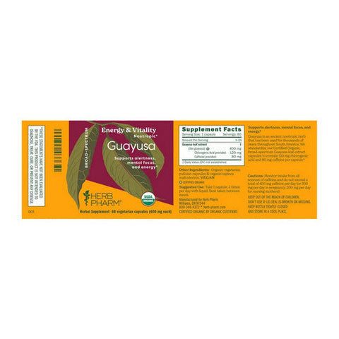 Herb Pharm, Organic Nootropic Guayusa Capsules, 60 Count Herb Pharm