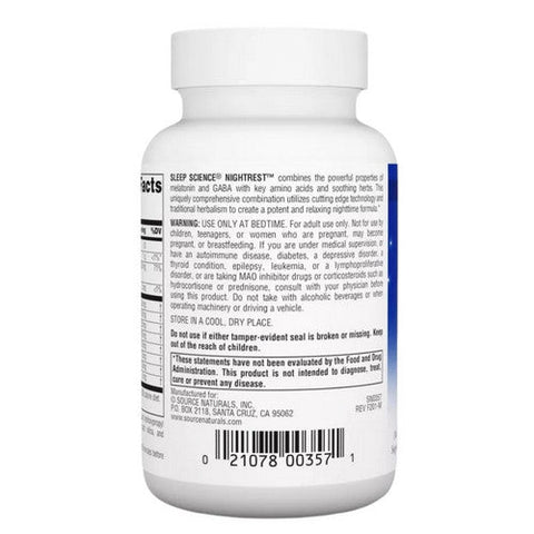 Source Naturals, Sleep Science Nightrest With Melatonin, 50 Tabs Source Naturals