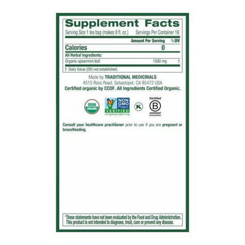 Traditional Medicinals, Organic Spearmint, 16 Bags Traditional Medicinals