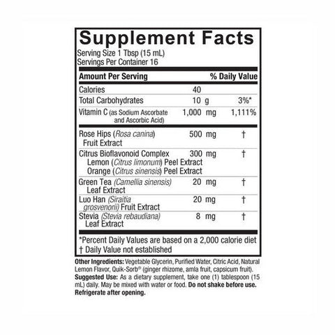 Nature's Answer, Liquid Vitamin C-1000 With Rose Hips & Citrus Bioflavonoids Natural Lemon, 8 Oz Nature's Answer