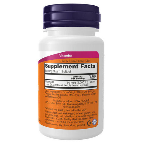 Now Foods, Vitamin D-3, 2000 IU, 120 Softgels Now Foods