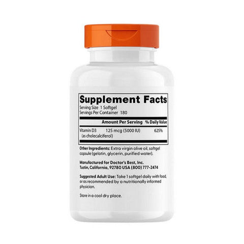 Doctors Best, Vitamin D3, 125 Mcg, 180 softgels Doctors Best