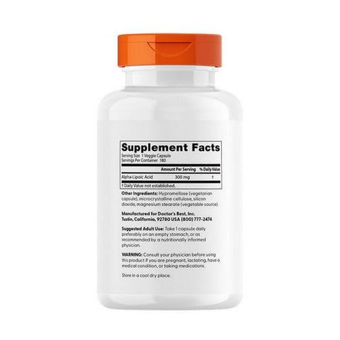 Doctors Best, Alpha-Lipoic Acid, 300 mg, 180 Veggie Caps Doctors Best