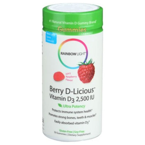 Berry D-Licious D3 2,500 IU Ripe Raspberry 50 Gummies by Rainbow Light