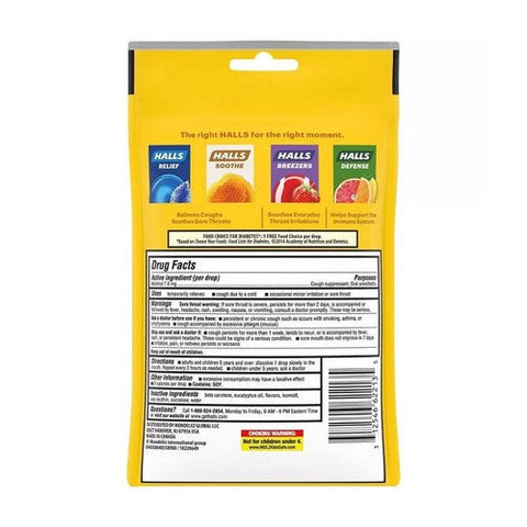 Halls, Cough And Throat Relief Menthol Drops Sugar Free Honey Lemon, 25 Lozenges Halls